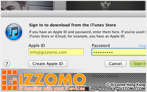 填上帳戶資料以登入 iTunes 帳戶